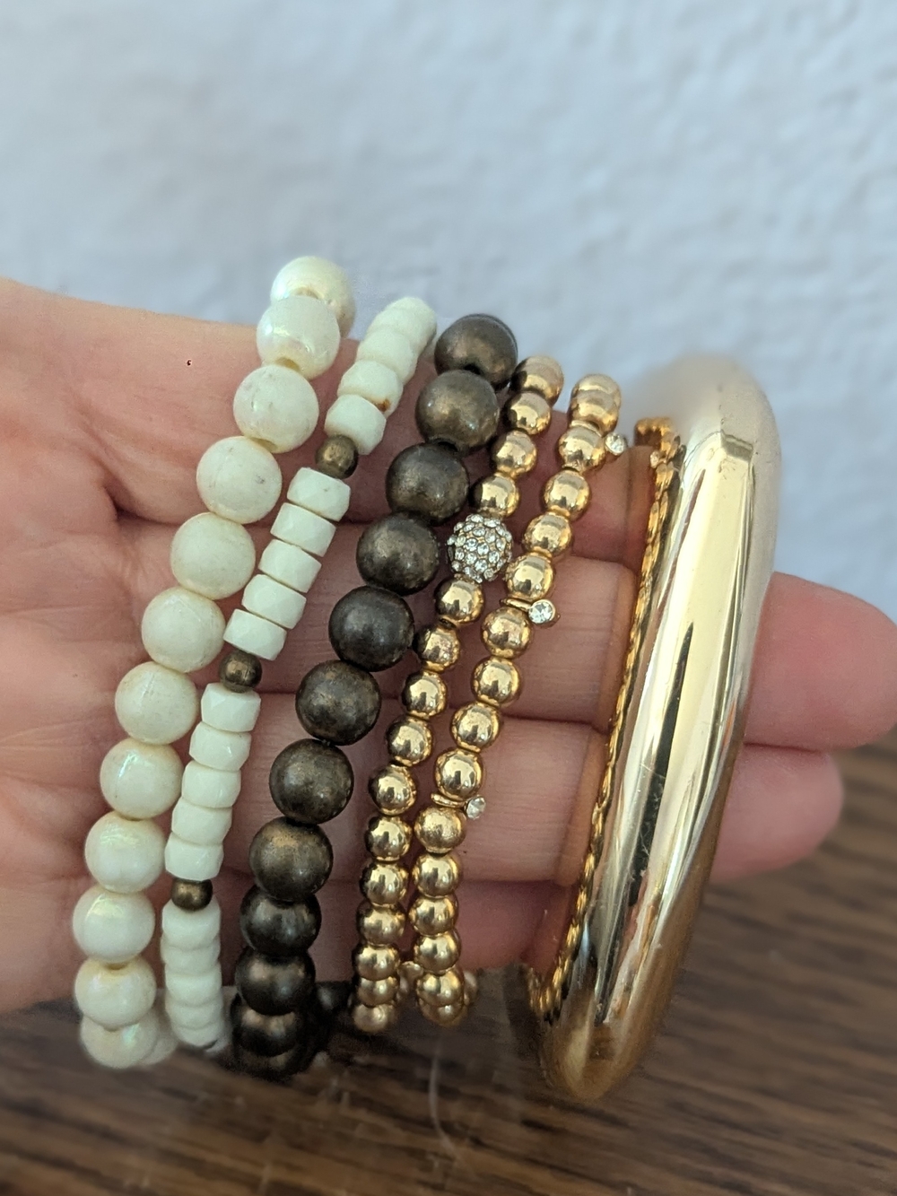 Bracelet Bundle: Square Hinged Bangle Bracelet & 5 Beaded Stretch Bracelets